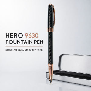 Hero | Hero 9630 Fountain Pen Silver Gray Metal Body Fish Scale Engraved Texture Rose Gold Trim Elegant Business Writing Pen Gift