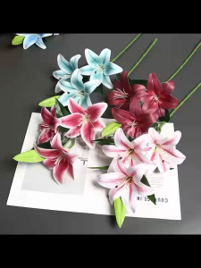 3 Heads Stargazer Artificial flower Branch Handmade Perfume Lily Flower Bouquet Home Wedding Bridal party Decoration
