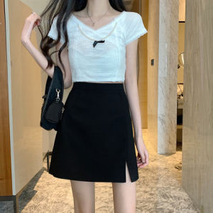 High Waist A-Line Mini Skirt Womens Spring Autumn plus Size Bodycon Suit Fabric Black Short Skirt Commute Korean Style