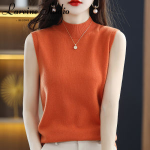 LAREINE ชุดเลคกิ้งสีเข้มแบบมีเชือกแขวนคอสำหรับผู้หญิงชุดเสื้อกั๊กแขนกุดแบบมีเสื้อกันหนาวแบบสวมหัวครึ่งคอสูง