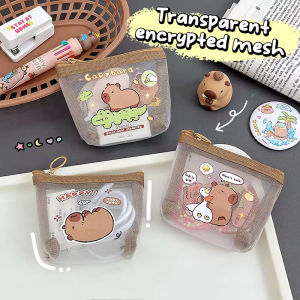 Cute Capybara Coin Storage Bag Cartoon Lovely Wallet Portable Zipper Purses Mesh Coin Waterproof Clear Storage Boxes Bags Gifts