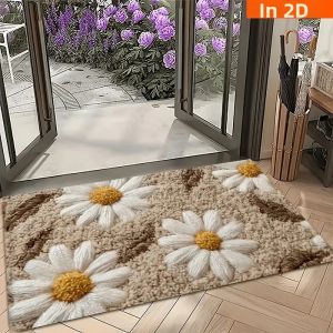 Thảm Chùi Chân Theo Chủ Đề Hoa VIKAMA Daisy Nghệ Thuật Trang Trí Sàn Nhà Tự Nhiên Trang Nhã Cho Lối Vào Phòng Ngủ Thảm Polyester Chống Trượt Chống Thấm Nước
