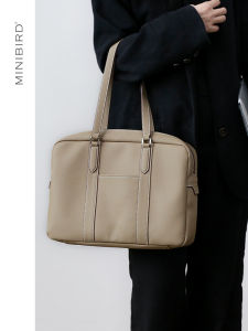 Business Casual Leather Briefcase Soft Cowhide Multi-Function Commuting Traveling Laptop Bag Simple Style Office Easy Match