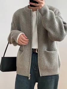 Autumn Spring New Loose Casual High-end Grey Cardigan