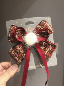 Winter Childrens Hair Clip with Large Bow Knot Furry Ball Girl Top Clip Tail Clip Baby New Year Hair Accessories Hair Card