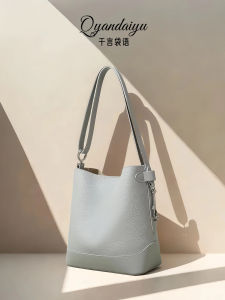 2025 New Womens Fashionable Simple Commuter Single Shoulder Bag Top Layer Cowhide Bucket Bag Soft Handle Magnetic Buckle Closure