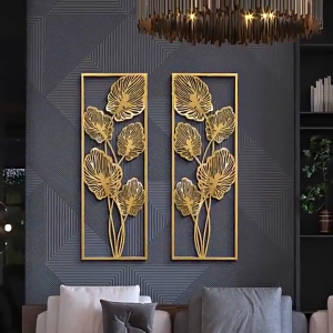 Hiasan Dinding Mewah Wall Decor Besi Esetic Berbentuk Bingkai Daun Bahan Tebal Dekorasi Ruangan 30*85cm