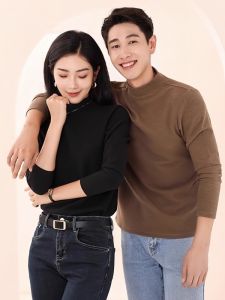 เสื้อชั้นในแขนยาวผู้หญิง คอตั้งครึ่งตัว ผ้าผสม 2 ชั้น อบอุ่น ฤดูใบไม้ร่วง/ฤดูหนาว คอกลม แขนยาว ผ้าโพลีเอสเตอร์ ปกติ