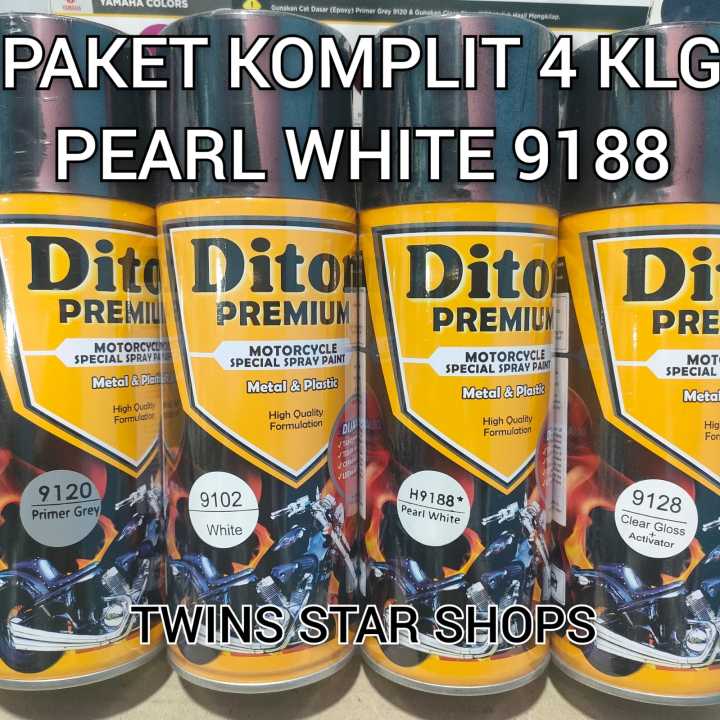 Pilok Cat Semprot Diton Premium Pearl White Putih Mutiara Metalic Metalik H9188 9188 Primer Grey Epoxy 9120 White 9102 Clear 9128 Paket Komplit 4 Kaleng Pilox Paketan Lengkap 400cc
Pilok Diton Premium