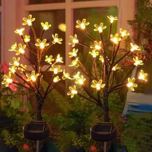 20 Leds Solar Cherry Blossom Lotus Lights Garden Light Outdoor Lawn Lights Patio Decoration Garden Aisle Ambient Landscape Light