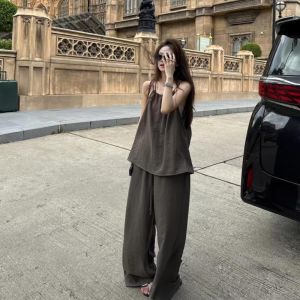 VKSOD | Korean Style Simple Elegance Loose Slimming Two-Piece Set Summer 2025 Womens Long Pants Top And Bottoms Ensemble
