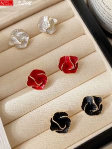 Elegant Red Camellia S925 Silver Needle Stud Earrings for Women Luxury Sensation Floral Design Ear Jewelry Fashion Accessories