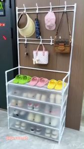 5 Layer Shoe Rack Dustproof Storage Hanging Rack Shoe Organizer Simple Floor Coat Rack Shoe Cabinet Integrated Household