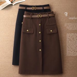 High Waist Slimming Tweed Mini Skirt Womens Mid-Length A-Line Skirt for Autumn Winter Tweed Wrap Skirt with Sweater