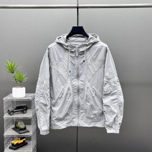 2025 Summer New Ice Silk Quick Dry Lightweight Long Sleeve Hooded Casual Fashion Sun Protection Clothing Mens Outerwear