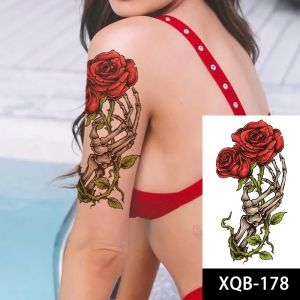 XQB 178 Seni Tato Temporer Tahan Lama Anti Air - Tato Custom Motif 3D Bunga Tangan Tengkorak Putih Wanita
