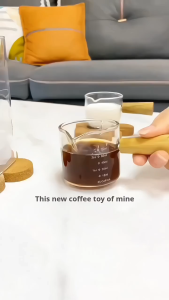 Gemilai coffee glass cup with scale Italian espresso extraction measuring cup solid wood handle milk foam glass cup