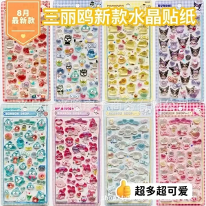 Cartoon 3D Bubble Stickers Cinnamoroll Melody Kuromi Stickers Transparent Jelly Crystal Decorative Sticker
