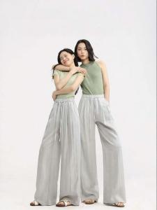 HIPPIE MISS | Petite High Waist Texture Summer Wide Leg Casual Pants