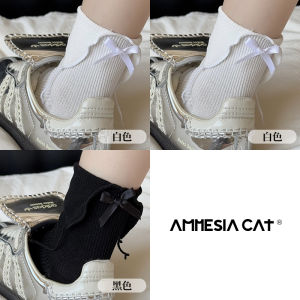 Grey Butterfly Knot Cotton Socks Womens Thin Medium Tube Spring Autumn Fashion Cute Matching Short Socks with Leather Shoes