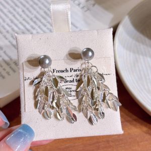 Elegant Grey Pearl Tassel Earrings Womens Fashion Jewelry Slimming Face Super Fairy Tale Alloy Gold Plated Silver Earrings