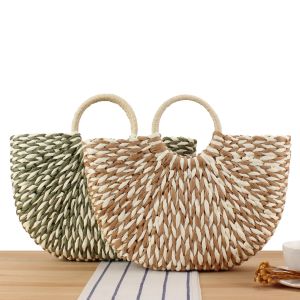 กระเป๋าถือทอจากเชือกกระดาษแบบลำลองสำหรับผู้หญิง กระเป๋าสานแบบถือได้สำหรับการเดินทางไปชายหาดในช่วงฤดูร้อน กระเป๋าผู้หญิงแบบลำลอง
