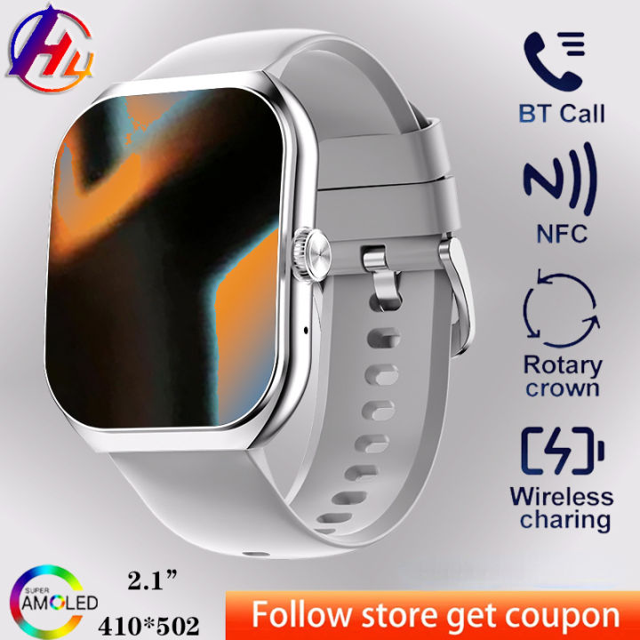 【Fast delivery】2025 Men Women HD Bluetooth Call 2.1-inch Smartwatch AMOLED screen Blood Pressure Monitor IP67 waterproof women's Smartwatch + box