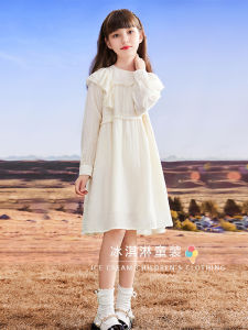 Princess Style Long Sleeve Girls Dress Spring Autumn Loose Fashionable Korean Version Childrens Skirt A-Line Casual Pure Color