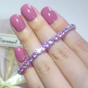 Vòng Tay Sang Trọng Hình Tròn Màu Hồng Cubic Zirconia Dành Cho Nữ Thiết Kế Dây Chuyền & Liên Kết Cổ Điển Quà Tặng Trang Sức Kỷ Niệm S5787