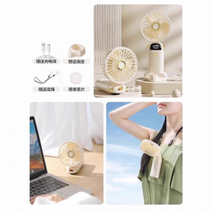 Portable Handheld Mini USB Fan Outdoor Hanging Neck Fan Small Desktop Folding Electric Fan Quiet Charging Fan for Office Table