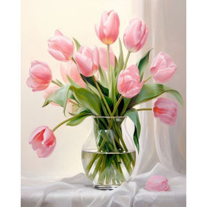 Acrylic Paint By Numbers Tulip Flowers Painting By Numbers on Canvas Coloring By Number for Adults Paint Digital Art