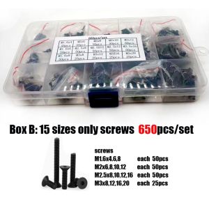 400/1140Pcs M1.6M2 M2.5 M3 M4 M5 10.9 Grade Black Steel Hex Socket Countersunk Head Screw Set Bolt and Nut Washer Assortment Kit
