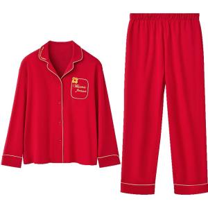 Hodo | Red Pure Cotton Couples Sleepwear for Wedding Long Sleeve Mens and Womens New Year
