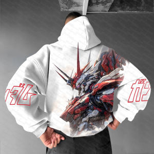 Bandai | Men Women GUNDAM Anime White Hoodie RX 78 2 Robot Graphic Casual Loose Fit Autumn Winter Street Running Fitness
