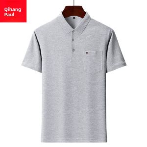 plus Size Mens Cotton Polo Shirt Short Sleeve T-Shirt Dad Style Pure Color Genuine Pocket Fashion Urban Loose Fit Summer Wear