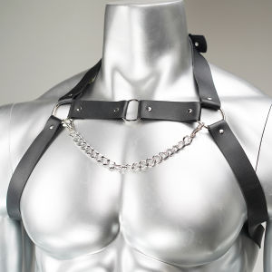 Punk Gothic Black PU Adjustable Chain Chest Body Harness For Women Daily Decor Accessory For Club Rave Festival Halloween Outfit