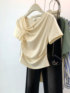 YIFENGXIN | Green Butterfly Straight Shoulder Asymmetric Short Sleeve T-Shirt