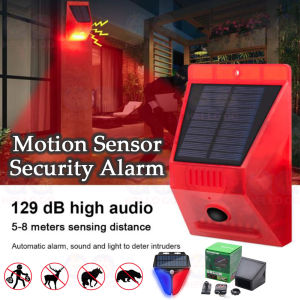 Solar Sound Warning Light Motion Sensor Alarm 110 Decibels Siren Strobe Home Security Alarm Detector Outdoor [H10]