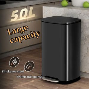 6L-50L Stainless Steel Trash Can Foot-on Garbage Can with Lid Household Pedal Refuse Bin