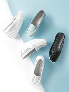 Real Leather Mom Comfortable Breathable Thick Bottom Slip-On Work Shoes Casual round Toe High Heel Soft Bottom Platform