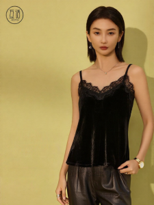Huyu | Spring New Lightweight Luxury Silk Velvet and Lace Halter Bralette