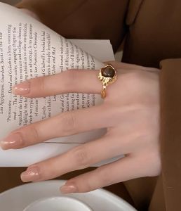 Retro Style Mira Brown Tiger Eye Stone Open Design Ring for Women High Fashion Individuality Alloy Silver Gold Plated Jewelry