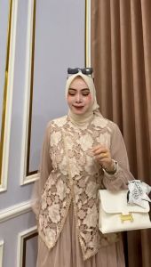 Dress silk prada bordir krancang mix tutu by khasanah store46 gamis mewah dan cantik sleting belakang