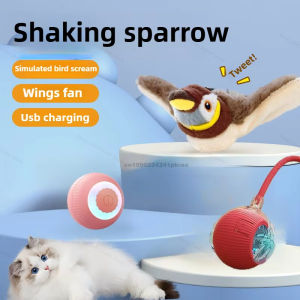 Interactive Cat Toys Rechargeable Flying Bird Cat Toy Chirping Flapping Bird(No Flying) Can Add Catnip Touch Activated Plush Toy