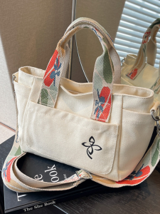 Korean Style Casual Canvas Bucket Bag Womens Crossbody Bag Simple Commuter Handbag Soft Handle Large Size Pure Color