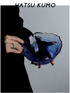 Vintage Chinese Style Small Dessert Bowl Ice Cream Cup Plate Blue Sea Clear Moon Sudden Snow Mountain Collapse CH244