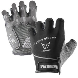 Veidoorn Half Finger Cycling Gloves Silica Gel Padding for Advanced Shock Absorption Gym Fitness Gloves with Reflective Strips