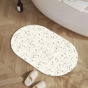 VIKAMA French Minimalist Oval Bathroom Mat Non Slip Absorbent Quick Drying Bath Mat for Bathroom Shower Room Toilet Home Decor