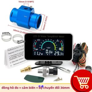 RYSJM | Bộ Đồng Hồ Đo Ô Tô Kỹ Thuật Số LCD 3 Trong 1 Với Nhiệt Độ Nước Áp Suất Dầu Và Đồng Hồ Đo Điện Áp - Bộ Chuyển Đổi Cảm Biến Ô Tô Vỏ Nhựa