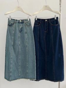 ฤดูใบไม้ผลิ Candy High เอว ทรงเอ เดนิม กระโปรงแฮนด์เมดฉีกบาน ชายเสื้อ หลากหลาย ลำลอง พรางหุ่น สไตล์เรโทร แฟชั่นการเดินทาง